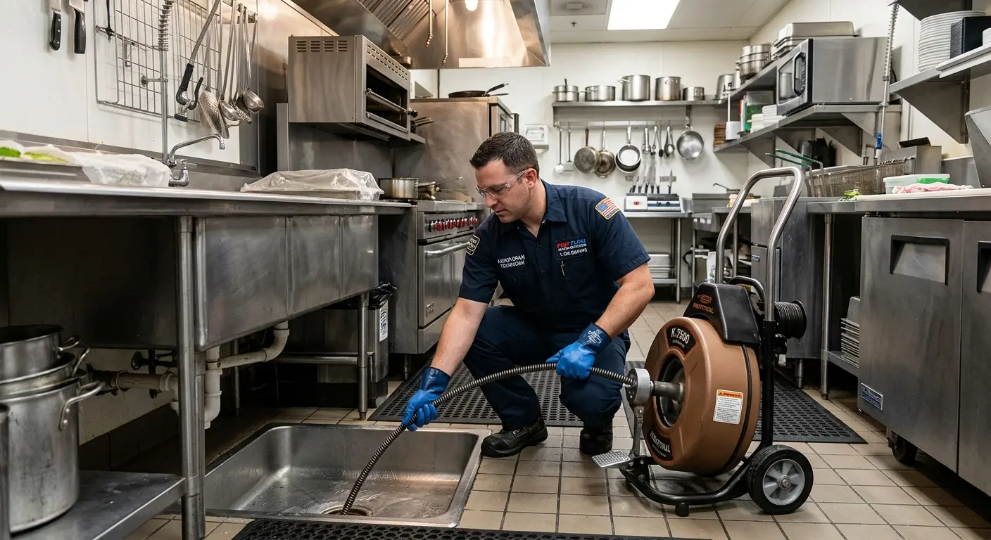 Commercial drain cleaning service in a restaurant kitchen in Zionsville